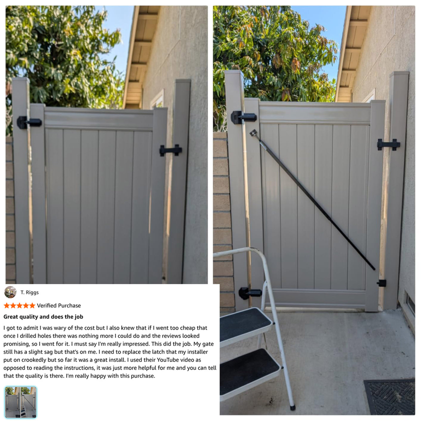 True Latch Black 7' Telescopic Gate Brace for Vinyl Gates