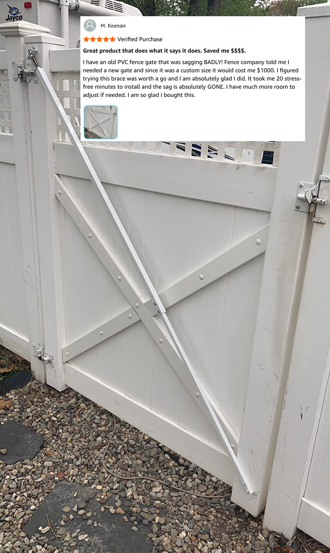 True Latch White 9' Telescopic Gate Brace for Vinyl Gates