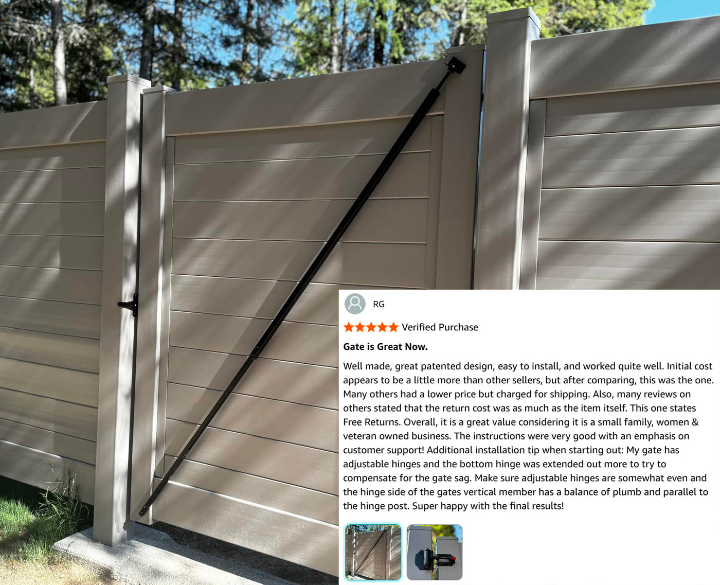 True Latch Black 7' Telescopic Gate Brace for Vinyl Gates