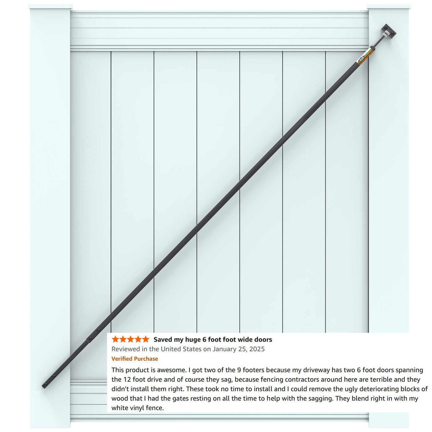 True Latch Black 9' Telescopic Gate Brace for Vinyl Gates