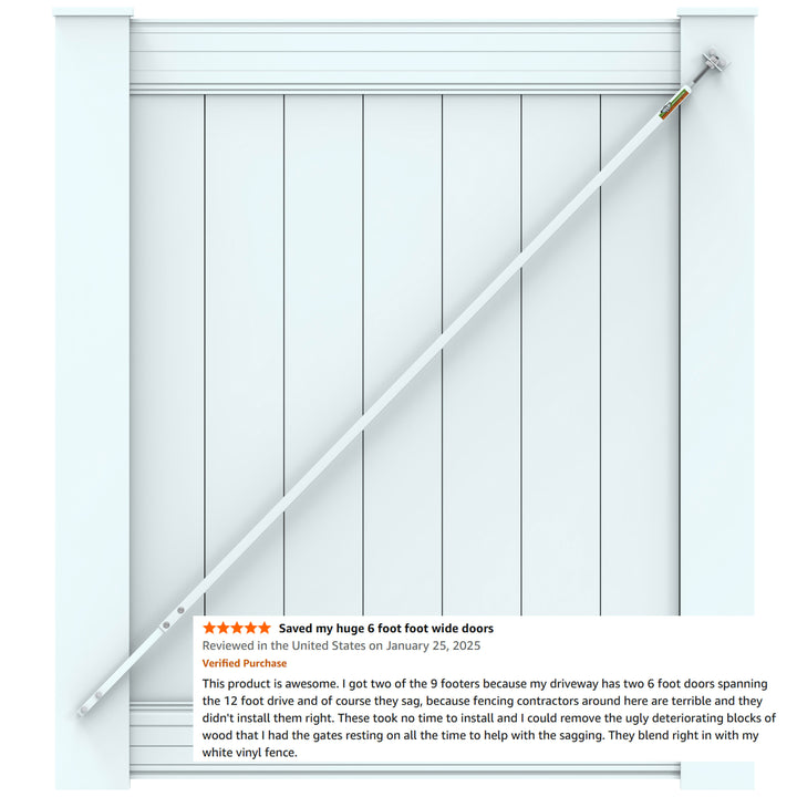 True Latch White 9' Telescopic Gate Brace for Vinyl Gates