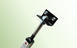 True Latch Gate Brace image of the adjustable threads and top bracket.  