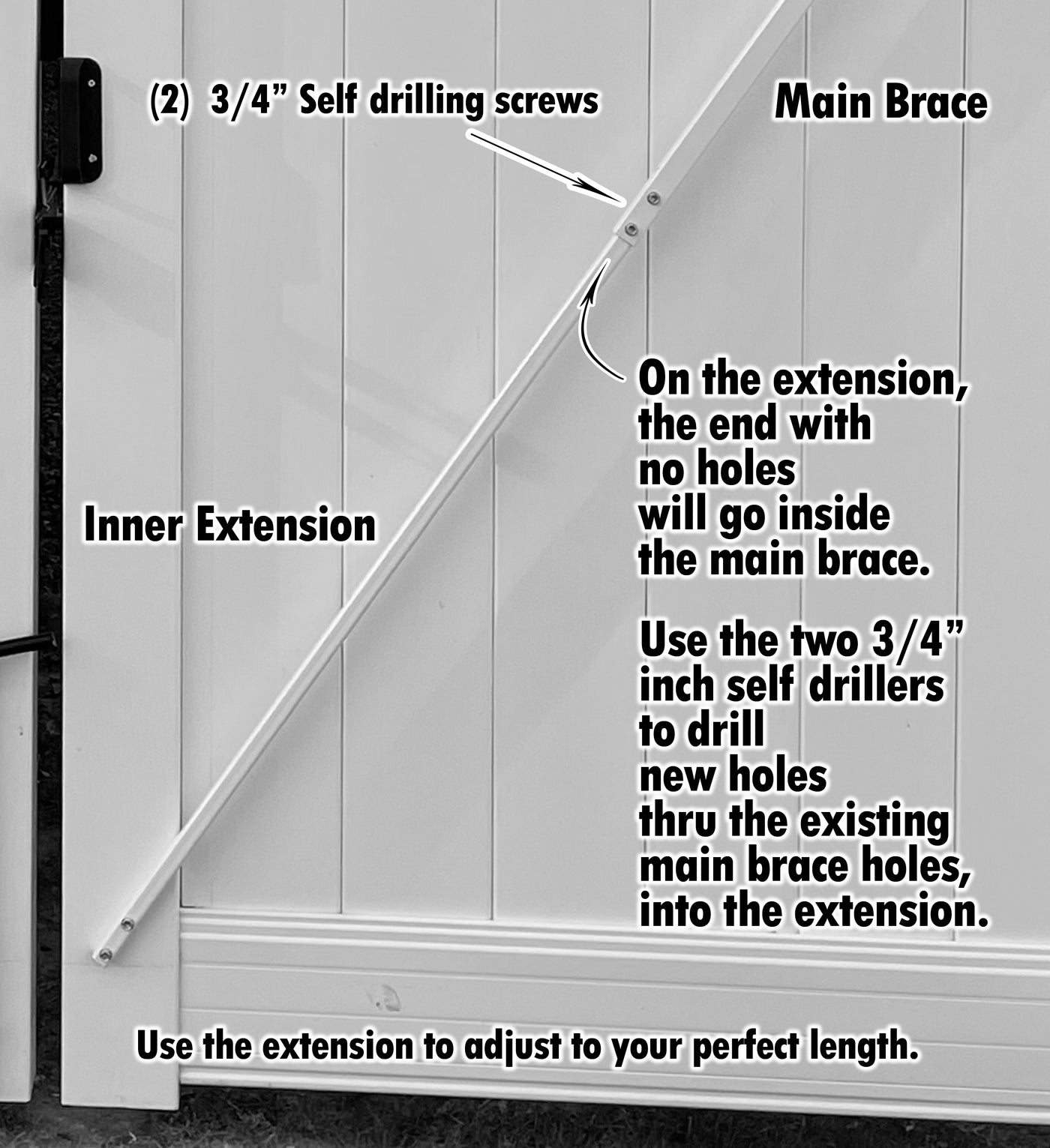 True Latch White 8' Telescopic Gate Brace for Vinyl Gates
